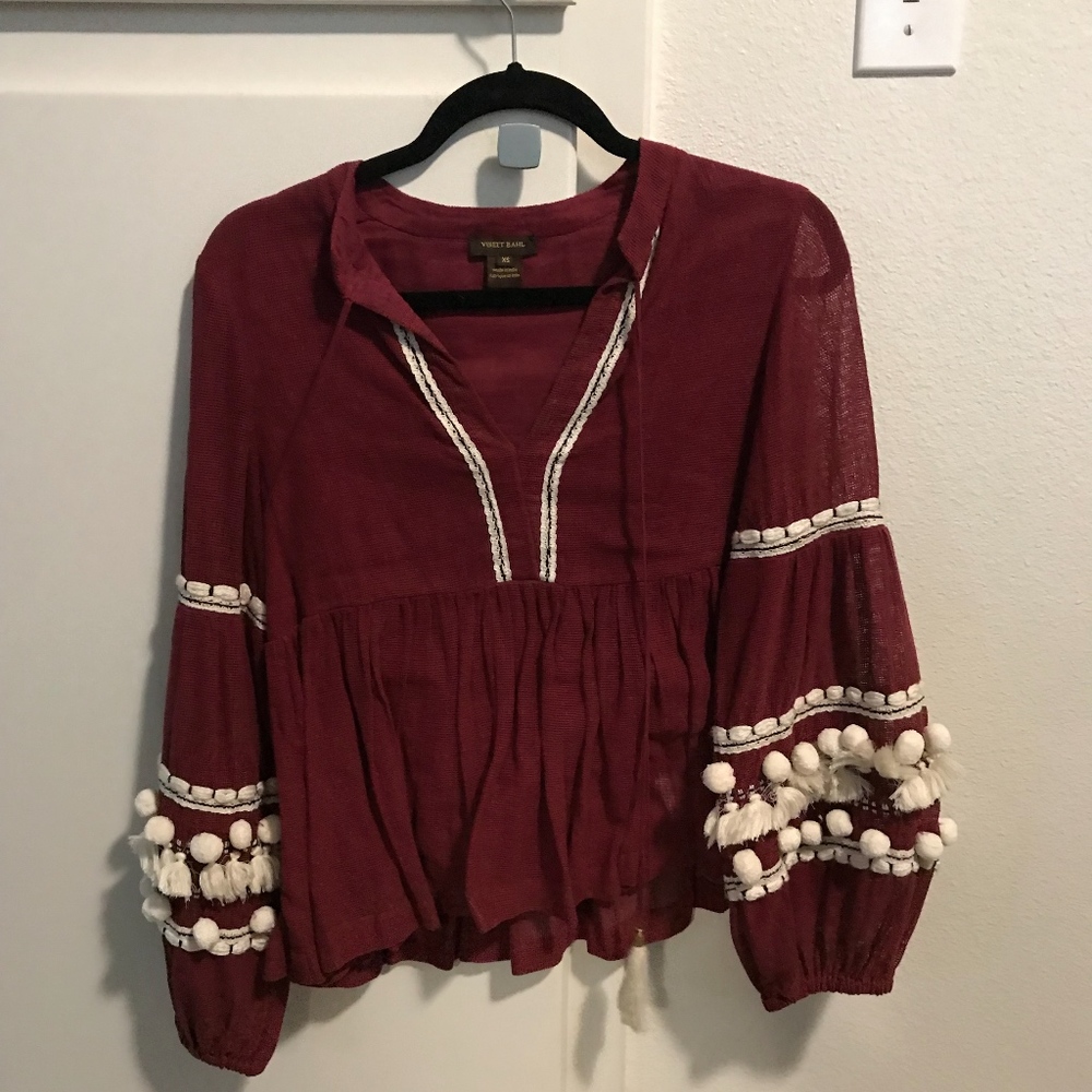 Burgundy, bohemian top.